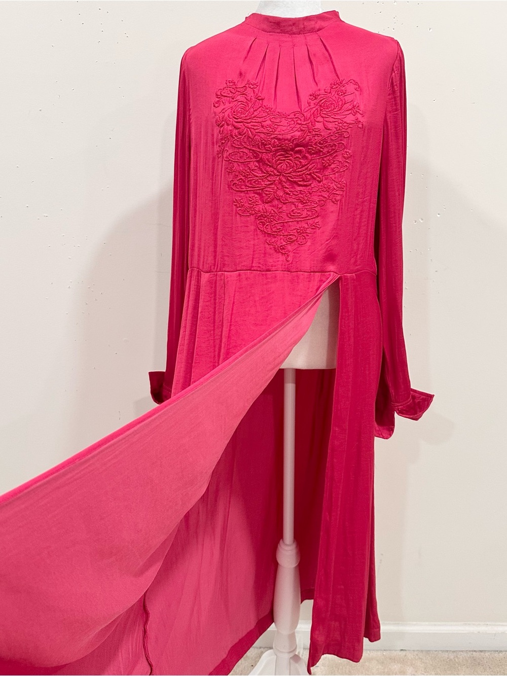 Free People Midi Dress Embroidered Long Sleeve Mock Neck Pink Size M - Picture 5 of 13